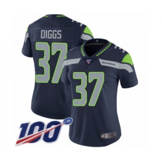 Women's Seattle Seahawks #37 Quandre Diggs Navy Blue Team Color Vapor Untouchable Limited Player 100th Season Football Jersey - Ujersey