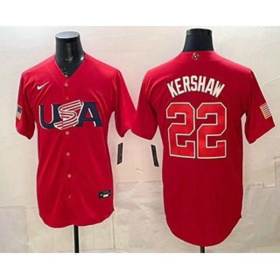 Men's USA #22 Clayton Kershaw Red 2026 World Baseball Classic Cool Base Jersey