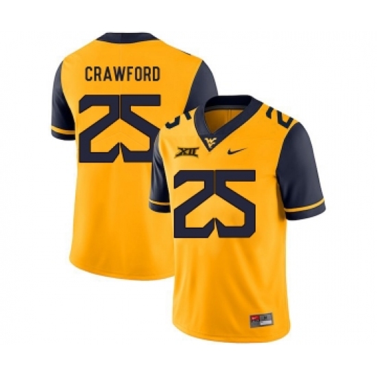 West Virginia Mountaineers 25 Justin Crawford Gold College Football Jersey - Ujersey