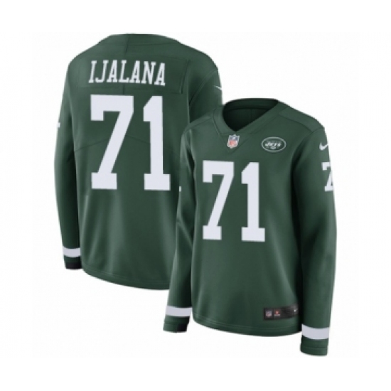 Women's Nike New York Jets #71 Ben Ijalana Limited Green Therma Long Sleeve NFL Jersey - Ujersey