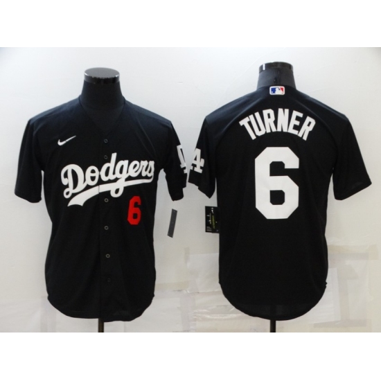 Men's Nike Los Angeles Dodgers #6 Trea Turner Black Jersey - Ujersey