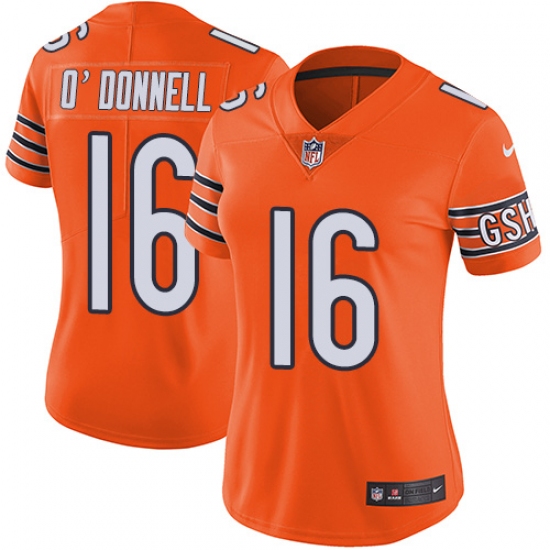 Women's Nike Chicago Bears #16 Pat O'Donnell Limited Orange Rush Vapor Untouchable NFL Jersey
