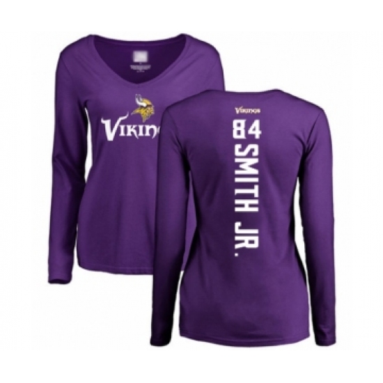 Football Women's Minnesota Vikings #84 Irv Smith Jr. Purple Backer Slim Fit Long Sleeve T-Shirt - Ujersey
