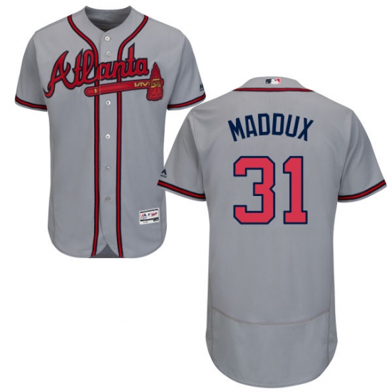 Men's Majestic Atlanta Braves #31 Greg Maddux Grey Road Flex Base Authentic Collection MLB Jersey - Ujersey