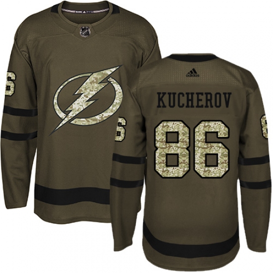 Men's Adidas Tampa Bay Lightning #86 Nikita Kucherov Authentic Green Salute to Service NHL Jersey - Ujersey