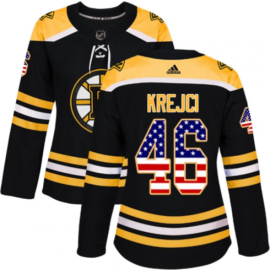 Women's Adidas Boston Bruins #46 David Krejci Authentic Black USA Flag Fashion NHL Jersey - Ujersey