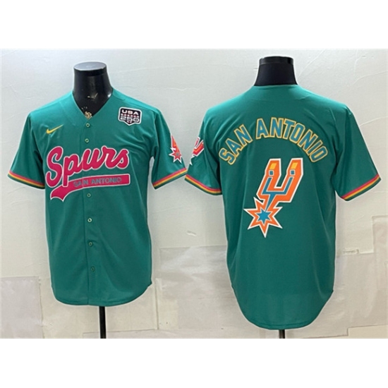 Men's San Antonio Spurs Team Big Logo Teal USA 250 Stitched Baseball Jersey - Ujersey
