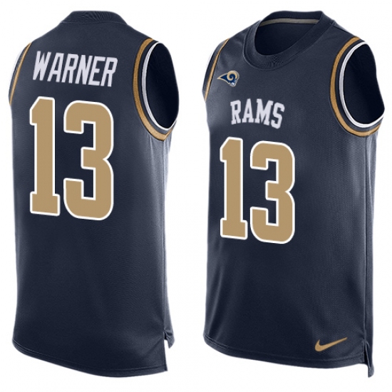 Men's Nike Los Angeles Rams #13 Kurt Warner Limited Navy Blue Player Name & Number Tank Top NFL Jersey - Ujersey