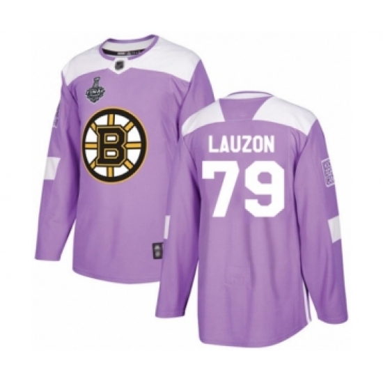 Youth Boston Bruins #79 Jeremy Lauzon Authentic Purple Fights Cancer Practice 2019 Stanley Cup Final Bound Hockey Jersey - Ujersey