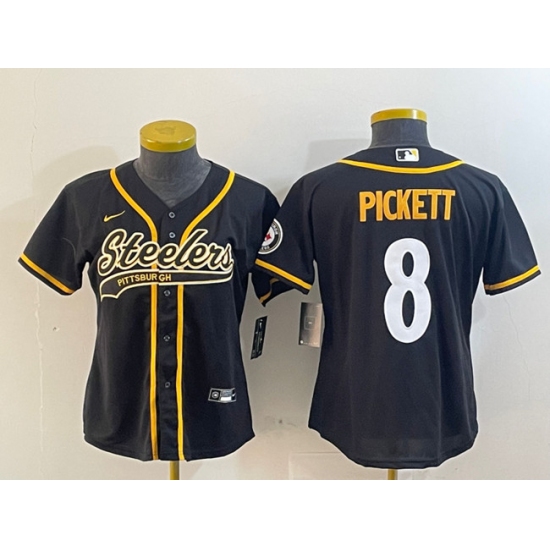 Women's Pittsburgh Steelers #8 Kenny Pickett Black With Cool Base Stitched Baseball Jersey(Run Small) - Ujersey