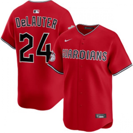 Men's Cleveland Guardians #24 Chase DeLauter Red Cool Base Stitched Baseball Jersey - Ujersey