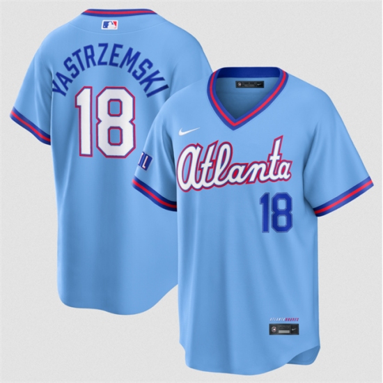 Men's Atlanta Braves #18 Mike Yastrzemski Powder Blue 2026 City Connect Stadium Stitched Baseball Jersey - Ujersey