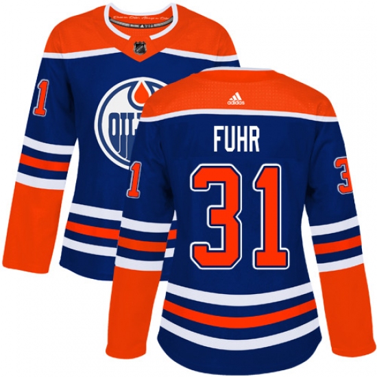 Women's Adidas Edmonton Oilers #31 Grant Fuhr Authentic Royal Blue Alternate NHL Jersey - Ujersey