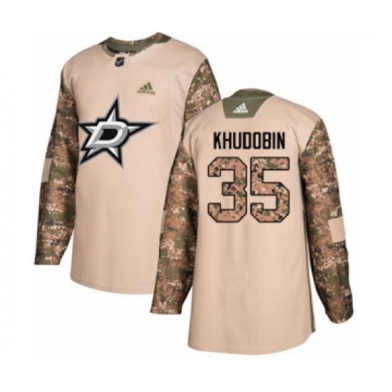 Men's Adidas Dallas Stars #35 Anton Khudobin Authentic Camo Veterans Day Practice NHL Jersey - Ujersey