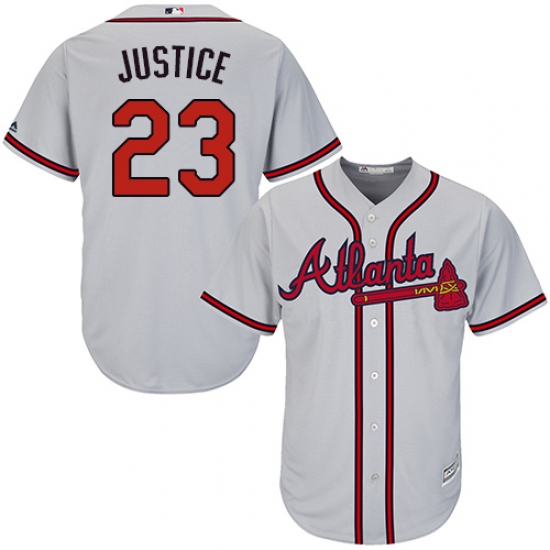 Youth Majestic Atlanta Braves #23 David Justice Authentic Grey Road Cool Base MLB Jersey - Ujersey