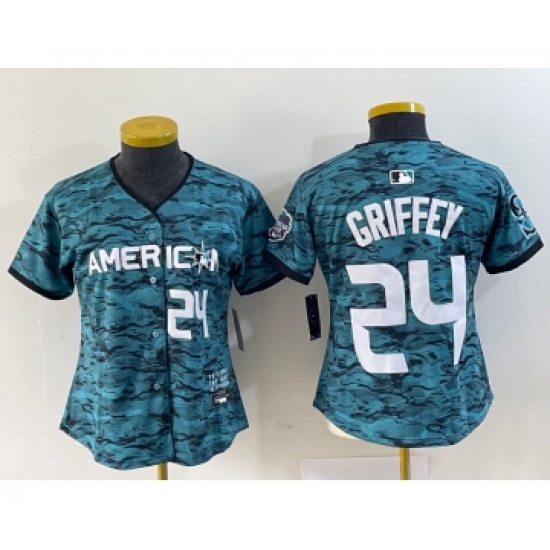 Women's Seattle Mariners #24 Ken Griffey Number Teal 2023 All Star Cool Base Stitched Jersey