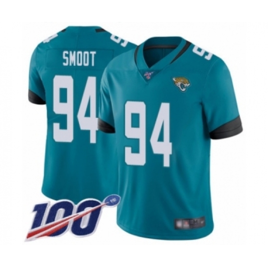 Men's Jacksonville Jaguars #94 Dawuane Smoot Teal Green Alternate Vapor Untouchable Limited Player 100th Season Football Jersey - Ujersey