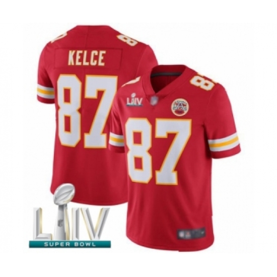 Youth Kansas City Chiefs #87 Travis Kelce Red Team Color Vapor Untouchable Limited Player Super Bowl LIV Bound Football Jersey - Ujersey