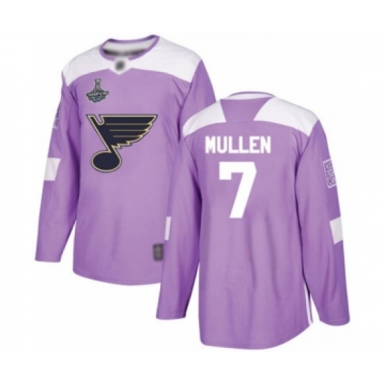 Youth St. Louis Blues #7 Joe Mullen Authentic Purple Fights Cancer Practice 2019 Stanley Cup Champions Hockey Jersey - Ujersey