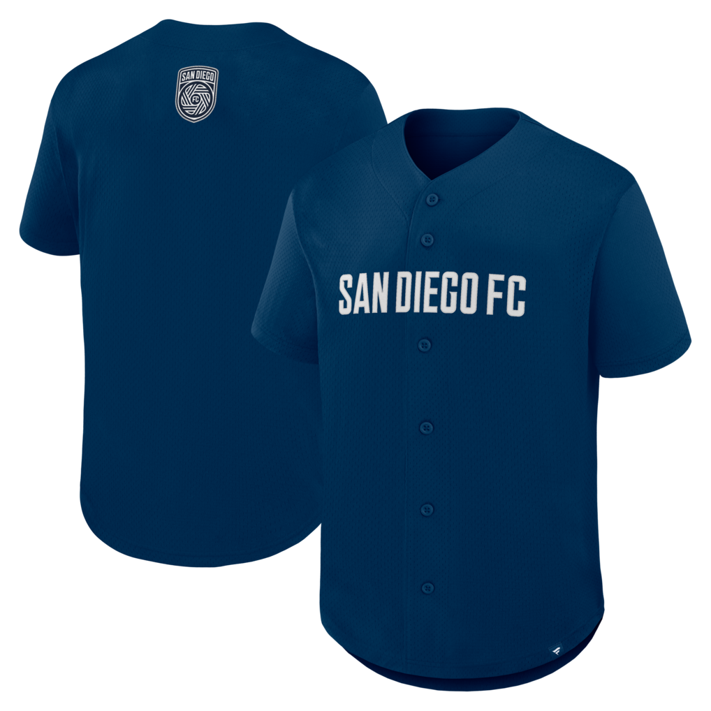 Men's San Diego FC Fanatics Navy Maximum Intensity Button-Up Jersey - Ujersey