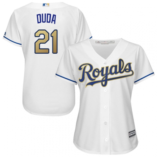 Women's Majestic Kansas City Royals #21 Lucas Duda Authentic White Home Cool Base MLB Jersey - Ujersey
