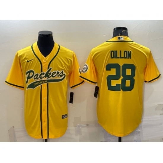 Men's Green Bay Packers #28 AJ Dillon Yellow With Patch Cool Base Stitched Baseball Jersey
