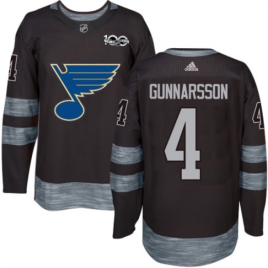 Men's Adidas St. Louis Blues #4 Carl Gunnarsson Authentic Black 1917-2017 100th Anniversary NHL Jersey