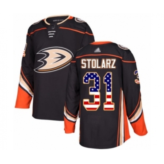 Men's Anaheim Ducks #31 Anthony Stolarz Authentic Black USA Flag Fashion Hockey Jersey - Ujersey