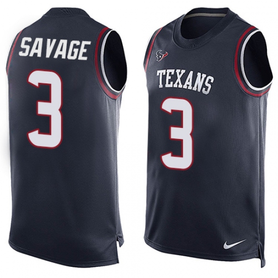 Men's Nike Houston Texans #3 Tom Savage Limited Navy Blue Player Name & Number Tank Top NFL Jersey - Ujersey