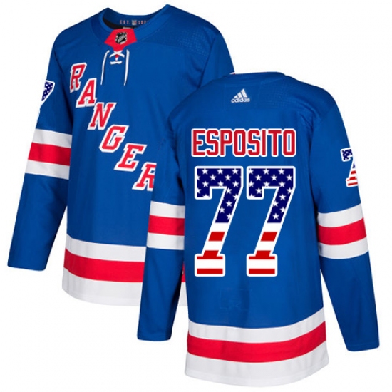 Men's Adidas New York Rangers #77 Phil Esposito Authentic Royal Blue USA Flag Fashion NHL Jersey - Ujersey