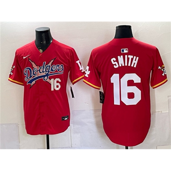Men's Los Angeles Dodgers x One Piece #16 Will Smith Red Vapor Premier Limited Stitched Baseball Jersey - Ujersey