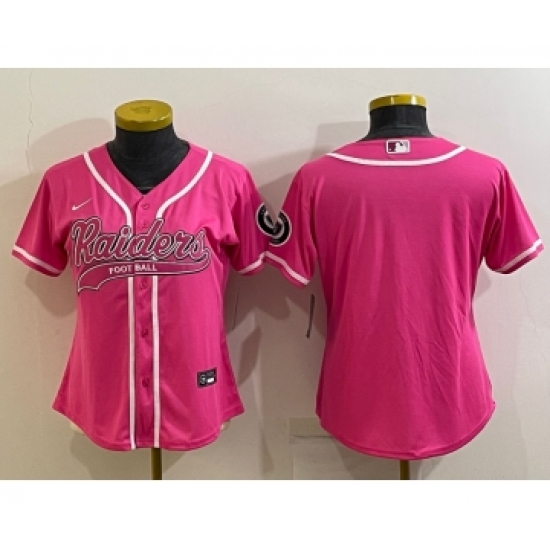 Women's Las Vegas Raiders Blank Pink With Patch Cool Base Stitched Baseball Jersey - Ujersey