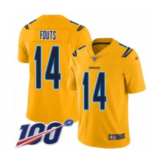 Youth Los Angeles Chargers #14 Dan Fouts Limited Gold Inverted Legend 100th Season Football Jersey - Ujersey
