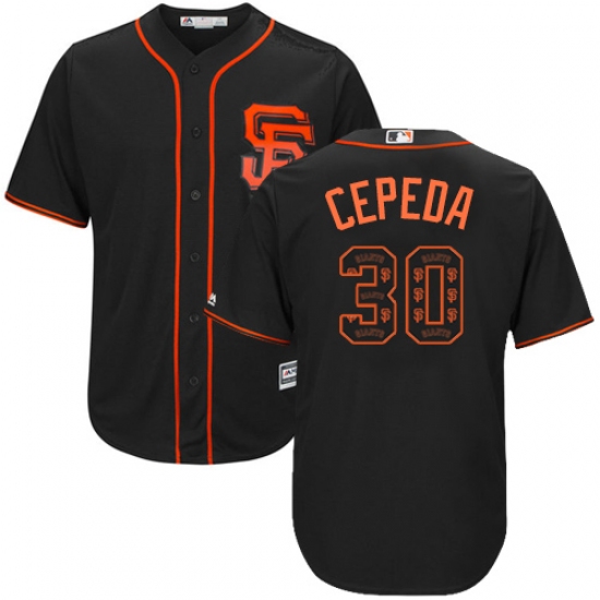 Men's Majestic San Francisco Giants #30 Orlando Cepeda Authentic Black Team Logo Fashion Cool Base MLB Jersey - Ujersey