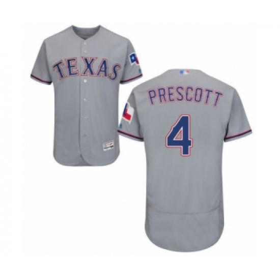 Men's Texas Rangers #4 Dak Prescott Grey Road Flex Base Authentic Collection Baseball Jersey - Ujersey
