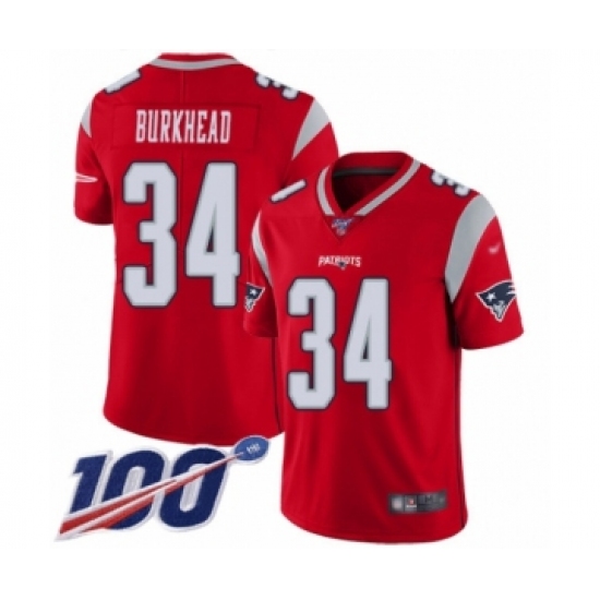 Men's New England Patriots #34 Rex Burkhead Limited Red Inverted Legend 100th Season Football Jersey - Ujersey