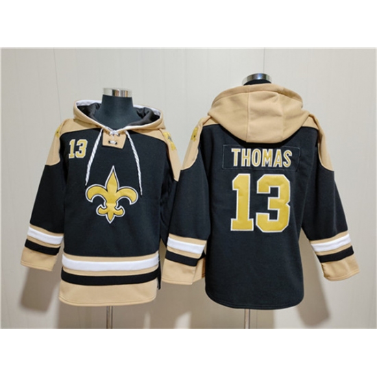 Men's New Orleans Saints #13 Michael Thomas Black Ageless Must-Have Lace-Up Pullover Hoodie - Ujersey