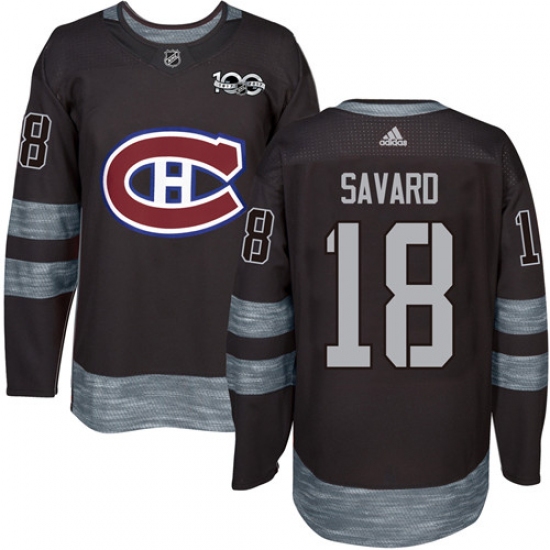 Men's Adidas Montreal Canadiens #18 Serge Savard Authentic Black 1917-2017 100th Anniversary NHL Jersey - Ujersey