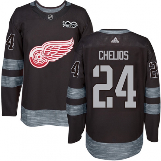 Men's Adidas Detroit Red Wings #24 Chris Chelios Premier Black 1917-2017 100th Anniversary NHL Jersey - Ujersey