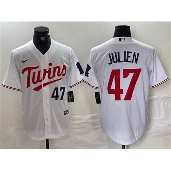 Men's Minnesota Twins #47 Edouard Julien White Cool Base Stitched Jersey - Ujersey