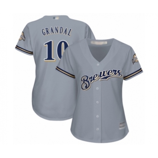 Women's Milwaukee Brewers #10 Yasmani Grandal Authentic Grey Road Cool Base Baseball Jersey - Ujersey