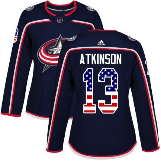 Women's Adidas Columbus Blue Jackets #13 Cam Atkinson Authentic Navy Blue USA Flag Fashion NHL Jersey - Ujersey