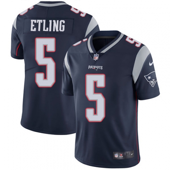 Men's Nike New England Patriots #5 Danny Etling Navy Blue Team Color Vapor Untouchable Limited Player NFL Jersey - Ujersey