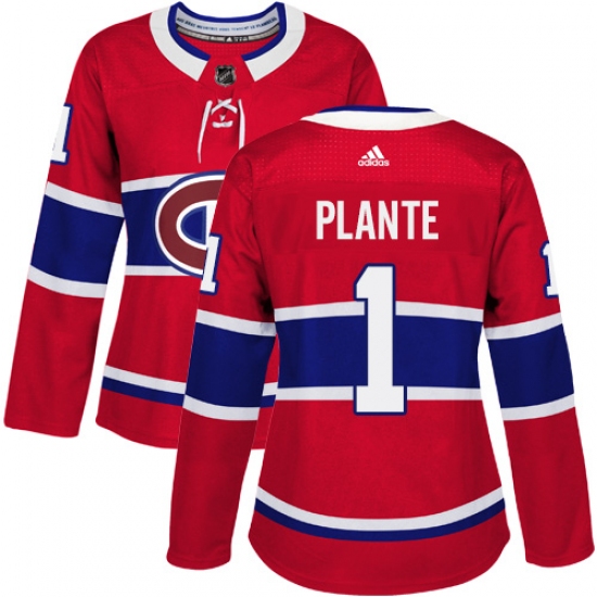 Women's Adidas Montreal Canadiens #1 Jacques Plante Premier Red Home NHL Jersey - Ujersey