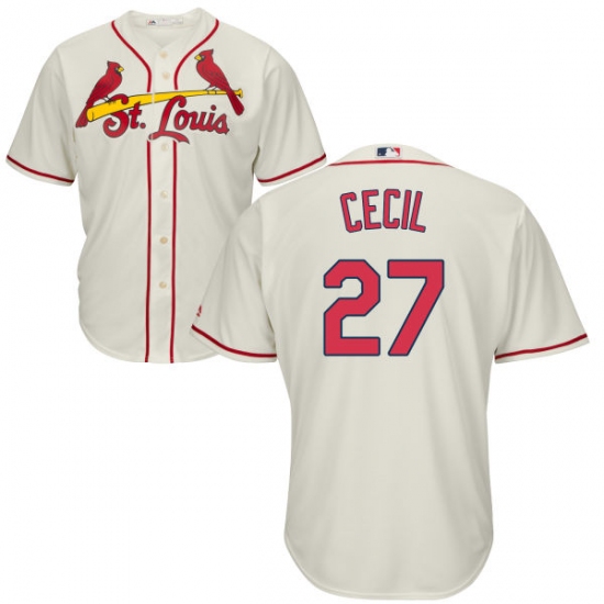 Youth Majestic St. Louis Cardinals #27 Brett Cecil Authentic Cream Alternate Cool Base MLB Jersey - Ujersey