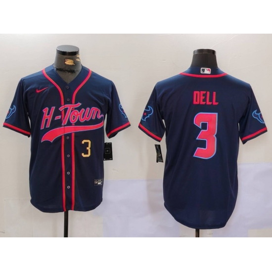 Men's Houston Texans #3 Tank Dell Navy With Cool Base Stitched Baseball Jerseys - Ujersey