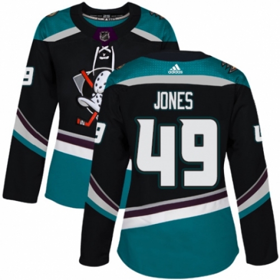 Women's Adidas Anaheim Ducks #49 Max Jones Premier Black  Teal Alternate NHL Jersey - Ujersey