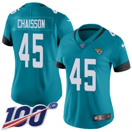 Women's Jacksonville Jaguars #45 K'Lavon Chaisson Teal Green Alternate Stitched NFL 100th Season Vapor Untouchable Limited Jersey - Ujersey