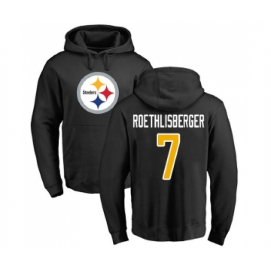 Football Pittsburgh Steelers #7 Ben Roethlisberger Black Name & Number Logo Pullover Hoodie - Ujersey