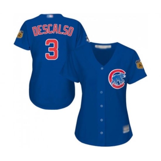 Women's Chicago Cubs #3 Daniel Descalso Authentic Royal Blue Alternate Baseball Jersey - Ujersey